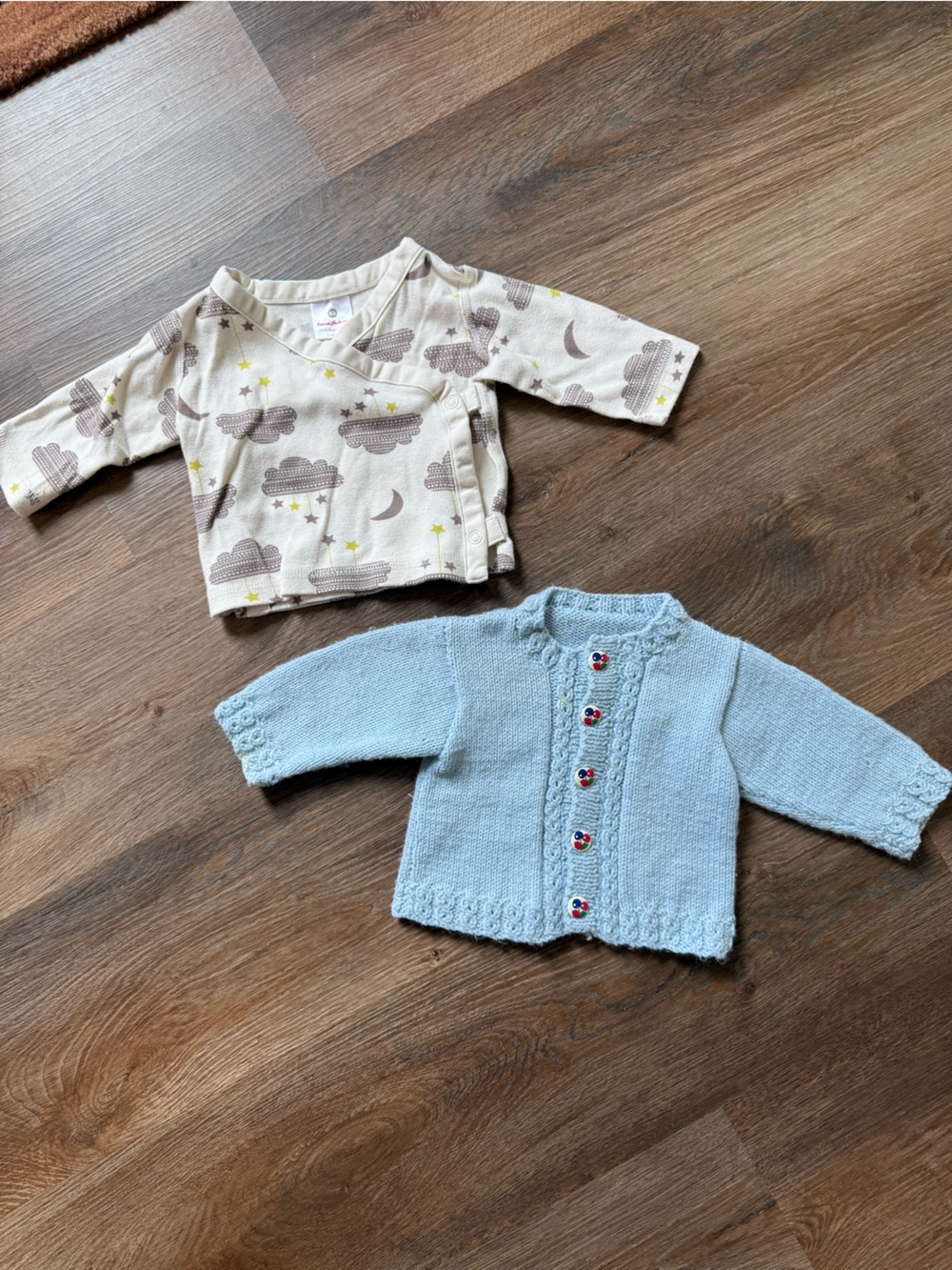Vintage Hanna Andersson Cream Baby Sweater & Vintage Baby Blue Knit Cardigan
